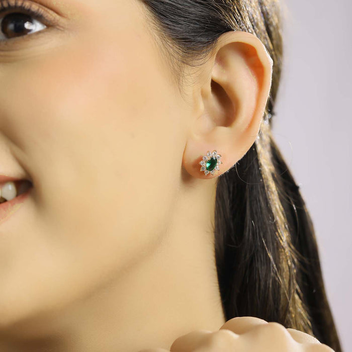 Green with Envy 925 Silver Stud Earrings (Rose Gold Plated)