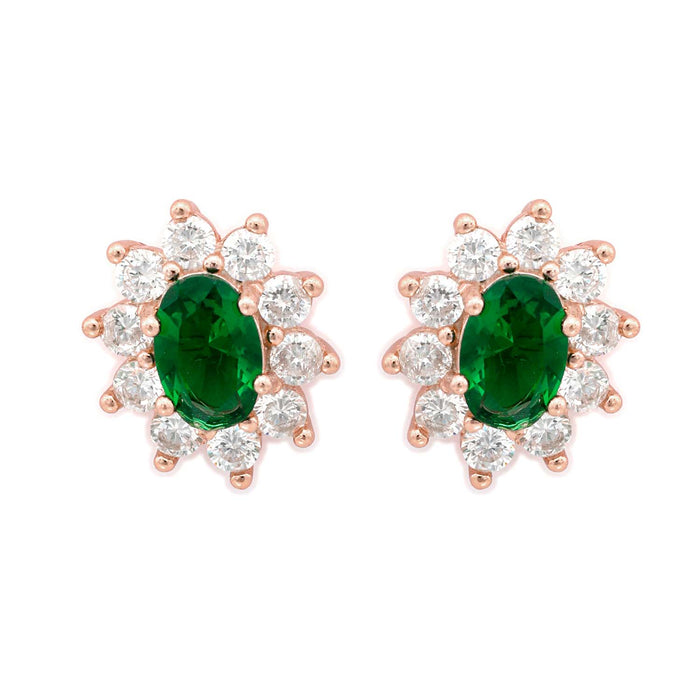 Green with Envy 925 Silver Stud Earrings (Rose Gold Plated)