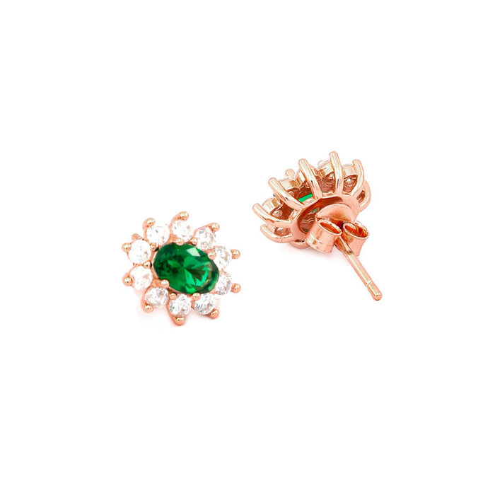 Green with Envy 925 Silver Stud Earrings (Rose Gold Plated)
