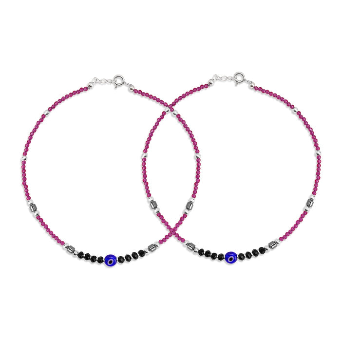 Guardian Gleam 925 Sterling Silver Rhodium-Plated Evil Eye Anklet
