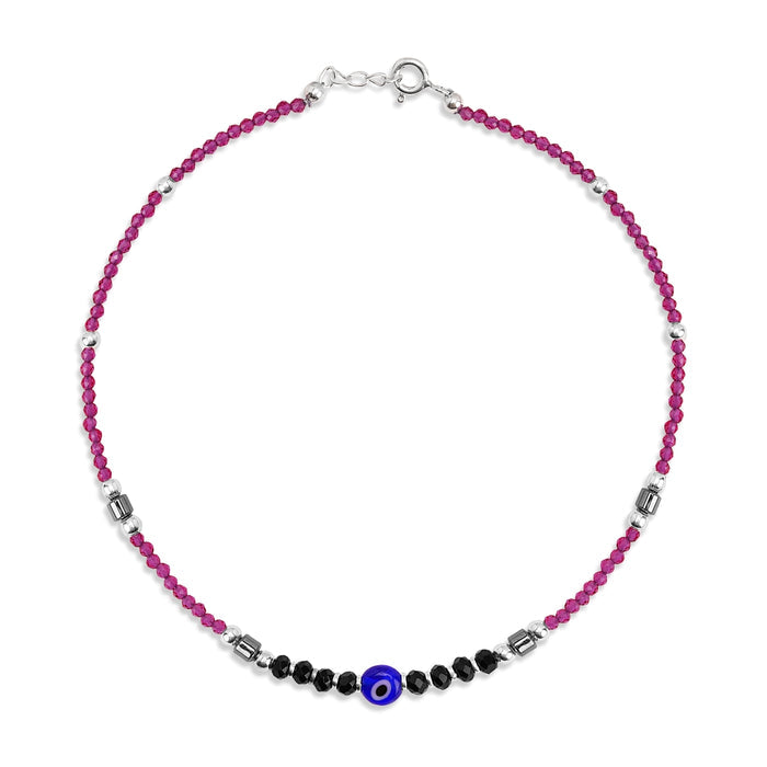 Guardian Gleam 925 Sterling Silver Rhodium-Plated Evil Eye Anklet