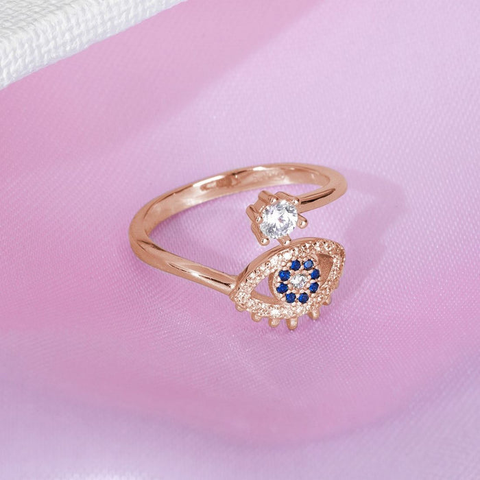 Guardian's Gaze: 925 Sterling Silver Rose Gold Plated Ring