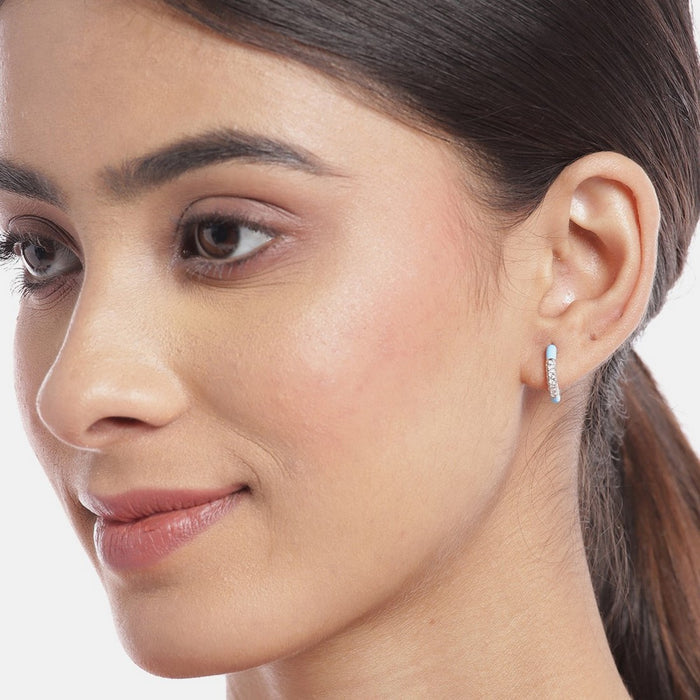 Half Hoop Blue Rhodium Plated 925 Sterling Silver Earrings
