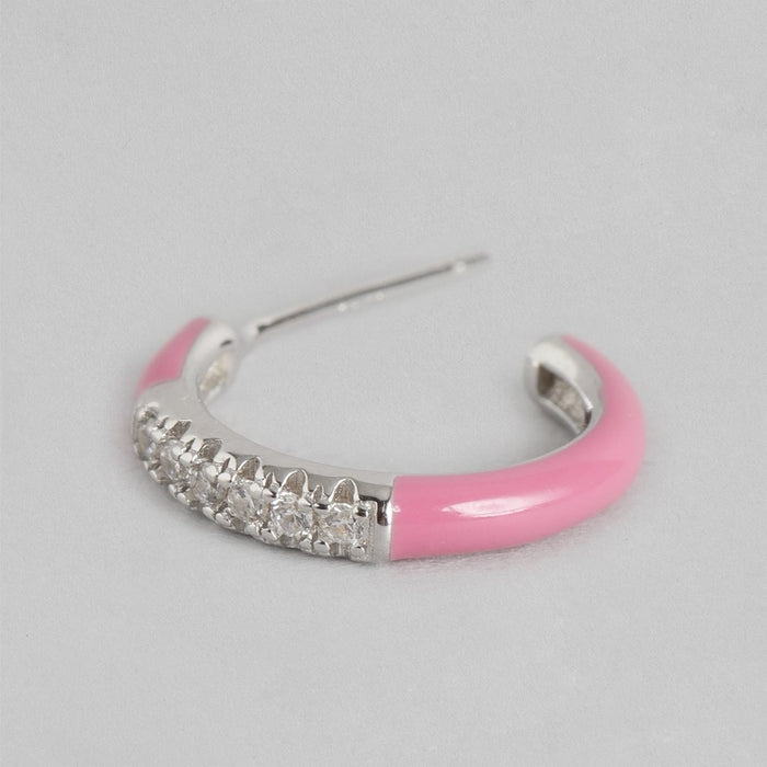 Half Hoop Pink Rhodium Plated 925 Sterling Silver Earrings