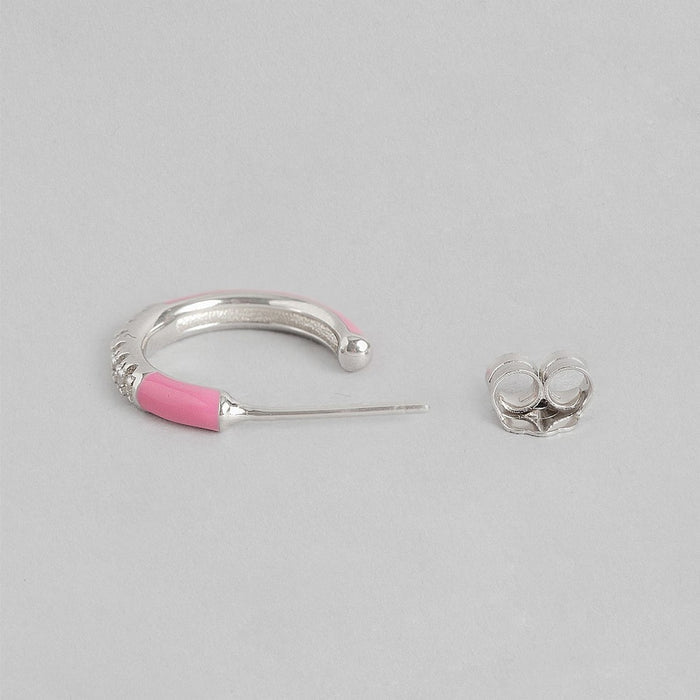 Half Hoop Pink Rhodium Plated 925 Sterling Silver Earrings