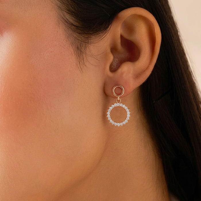 Halo Circle Rose Gold Plated 925 Sterling Silver Drop Earrings