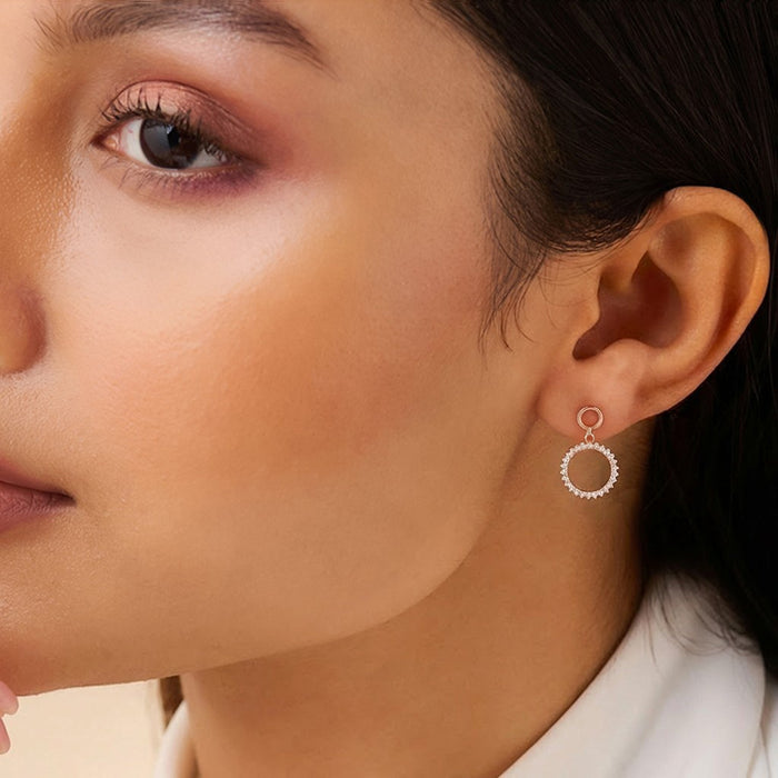 Halo Circle Rose Gold Plated 925 Sterling Silver Drop Earrings