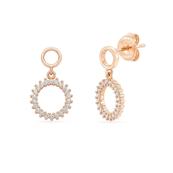 Halo Circle Rose Gold Plated 925 Sterling Silver Drop Earrings