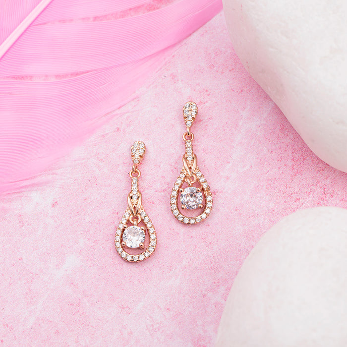 Halo Drop-CZ Rose Gold Plated 925 Sterling Silver Earring