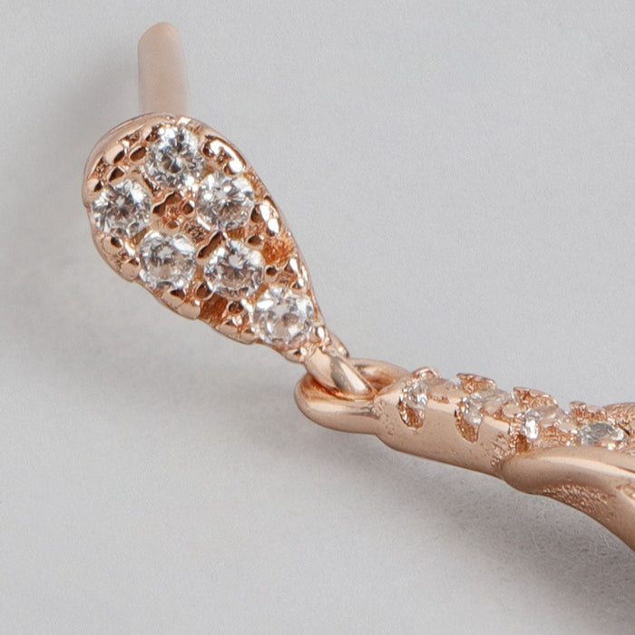 Halo Drop-CZ Rose Gold Plated 925 Sterling Silver Earring