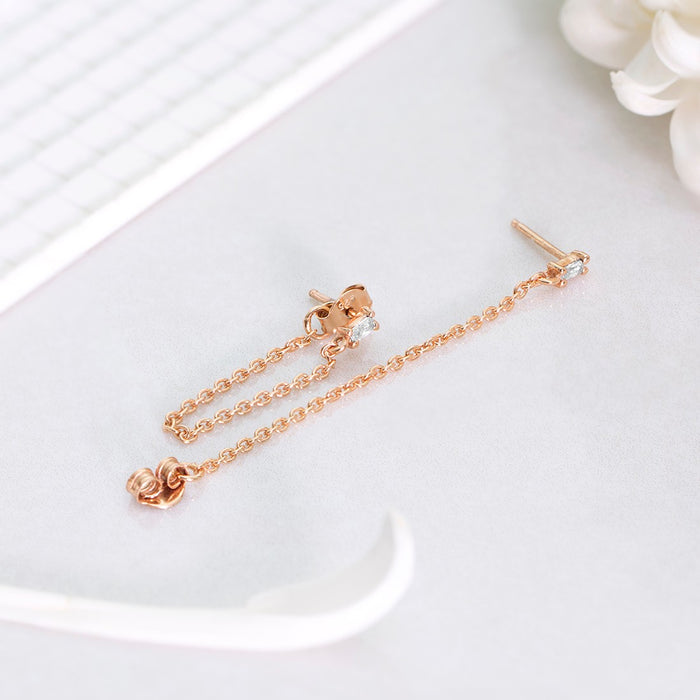 Hanging Chain CZ Rose Gold Plated 925 Sterling Silver Earrings