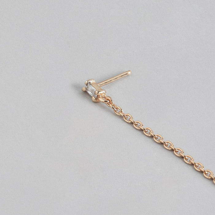 Hanging Chain CZ Rose Gold Plated 925 Sterling Silver Earrings