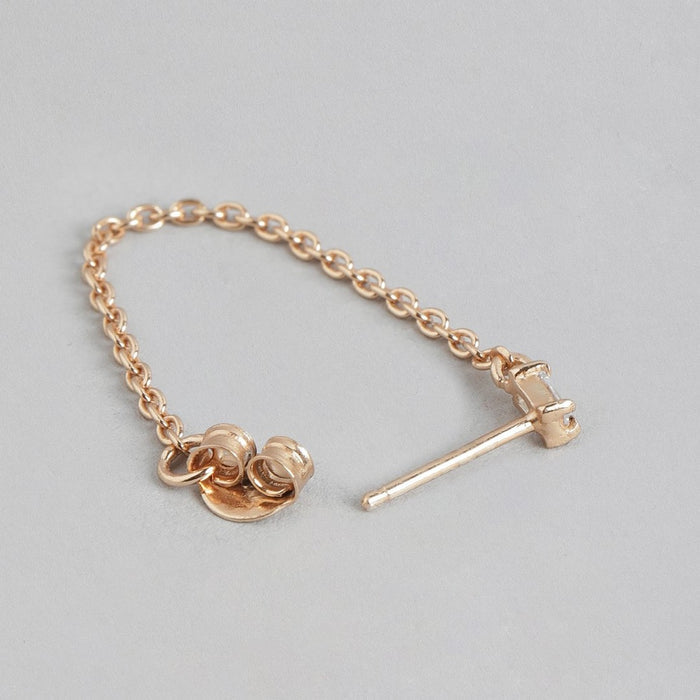 Hanging Chain CZ Rose Gold Plated 925 Sterling Silver Earrings