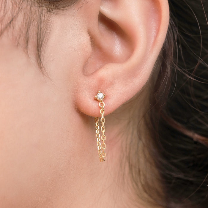 Hanging Chain With CZ Gold Plated 925 Sterling Silver Earrings