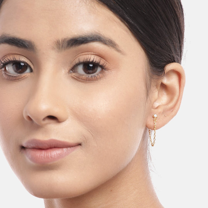 Hanging Chain With CZ Gold Plated 925 Sterling Silver Earrings