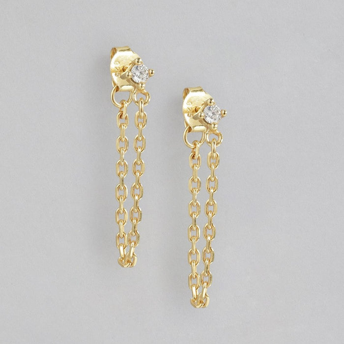 Hanging Chain With CZ Gold Plated 925 Sterling Silver Earrings