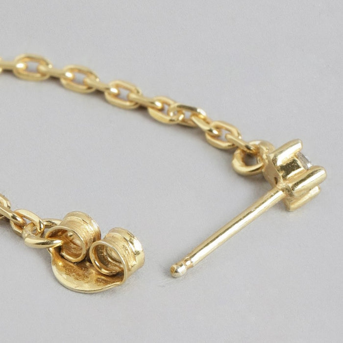 Hanging Chain With CZ Gold Plated 925 Sterling Silver Earrings