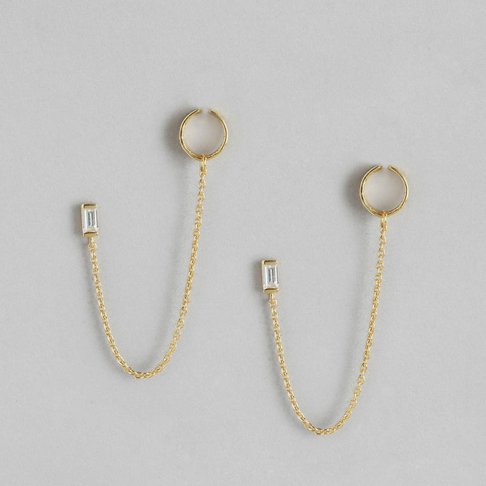 Hanging CZ Gold Plated 925 Sterling Silver Two Way Earrings