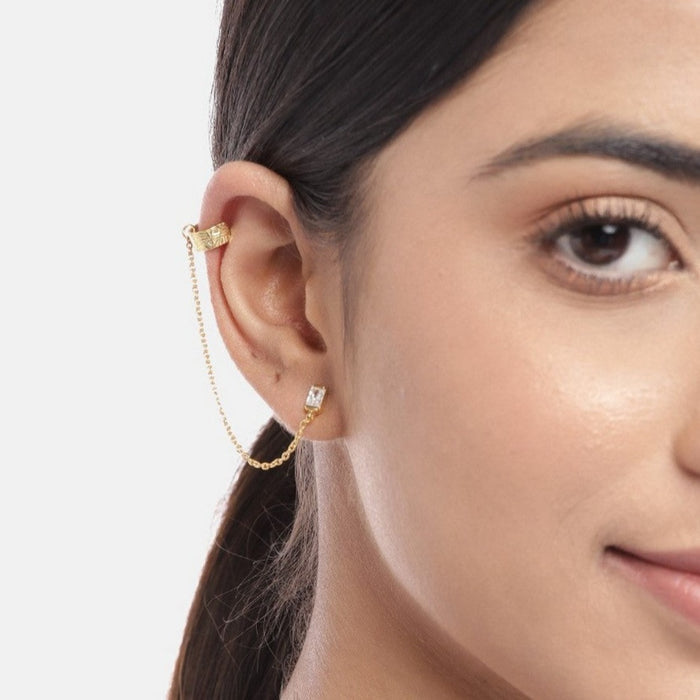 Hanging CZ Gold Plated 925 Sterling Silver Two Way Earrings