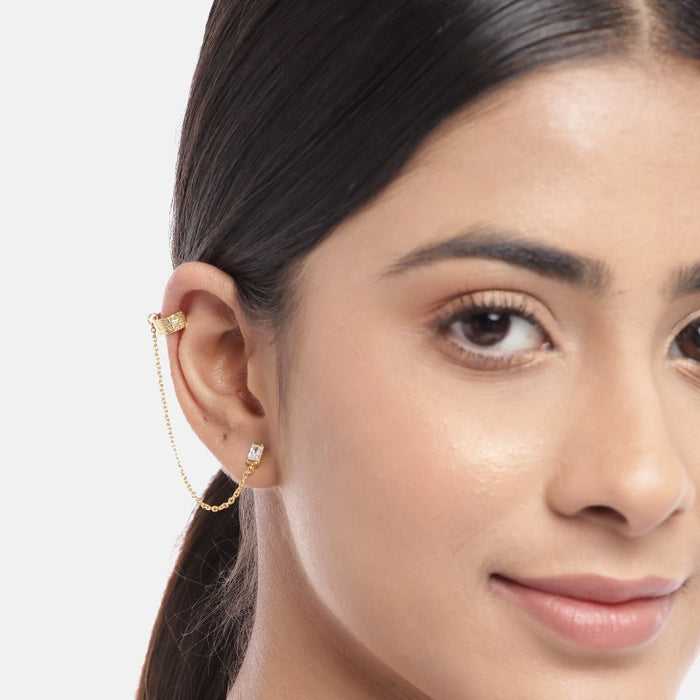 Hanging CZ Gold Plated 925 Sterling Silver Two Way Earrings
