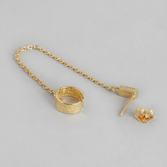 Hanging CZ Gold Plated 925 Sterling Silver Two Way Earrings