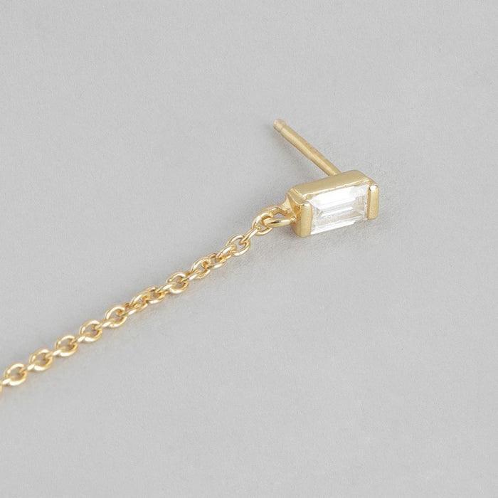 Hanging CZ Gold Plated 925 Sterling Silver Two Way Earrings
