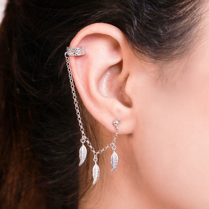 Hanging Leaf Rhodium Plated 925 Sterling Silver Earrings