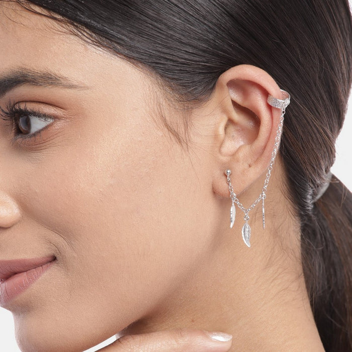 Hanging Leaf Rhodium Plated 925 Sterling Silver Earrings