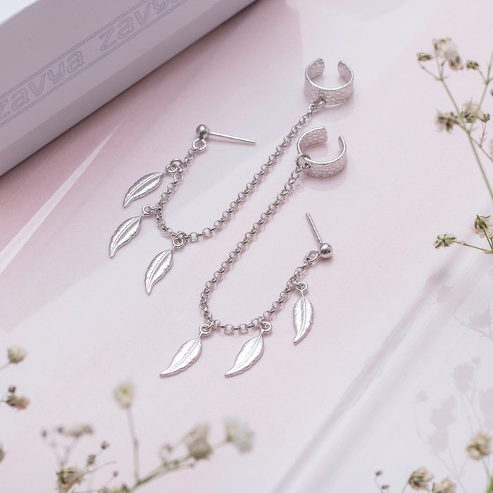 Hanging Leaf Rhodium Plated 925 Sterling Silver Earrings