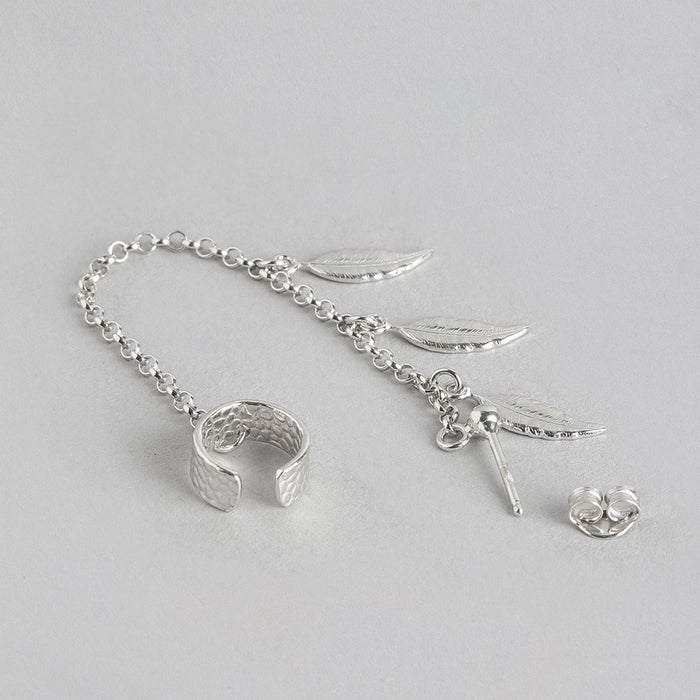 Hanging Leaf Rhodium Plated 925 Sterling Silver Earrings