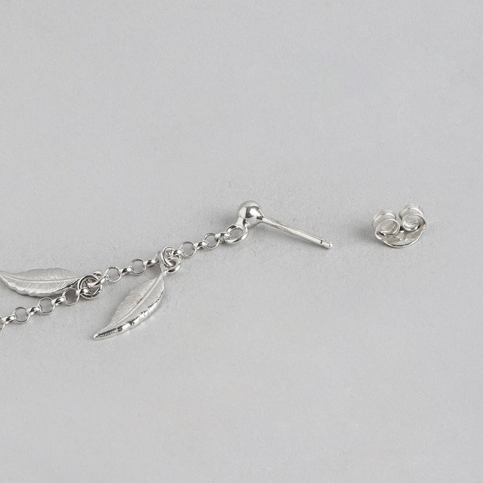 Hanging Leaf Rhodium Plated 925 Sterling Silver Earrings