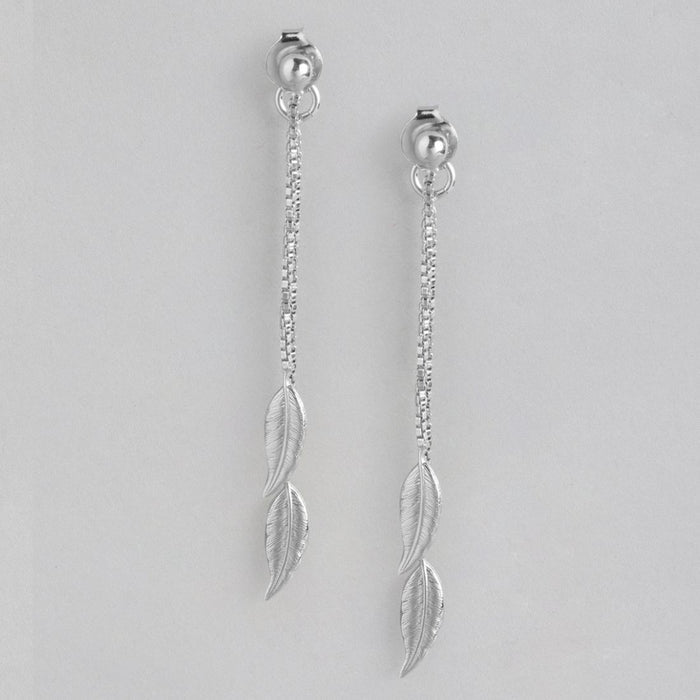 Hanging Leaf Rhodium Plated 925 Sterling Silver Studs