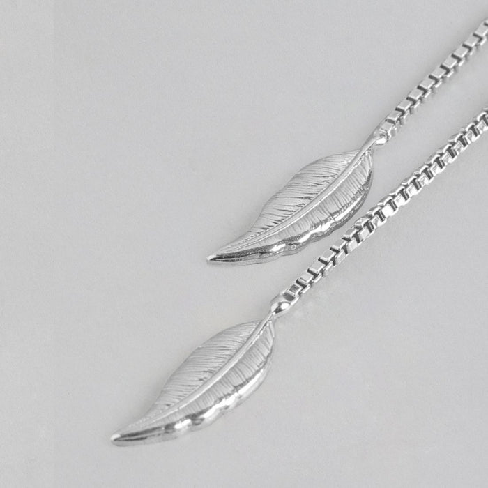 Hanging Leaf Rhodium Plated 925 Sterling Silver Studs