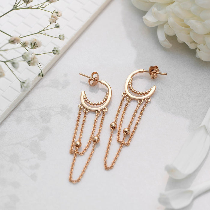 Hanging Rose Gold Plated 925 Sterling Silver Stud Earrings