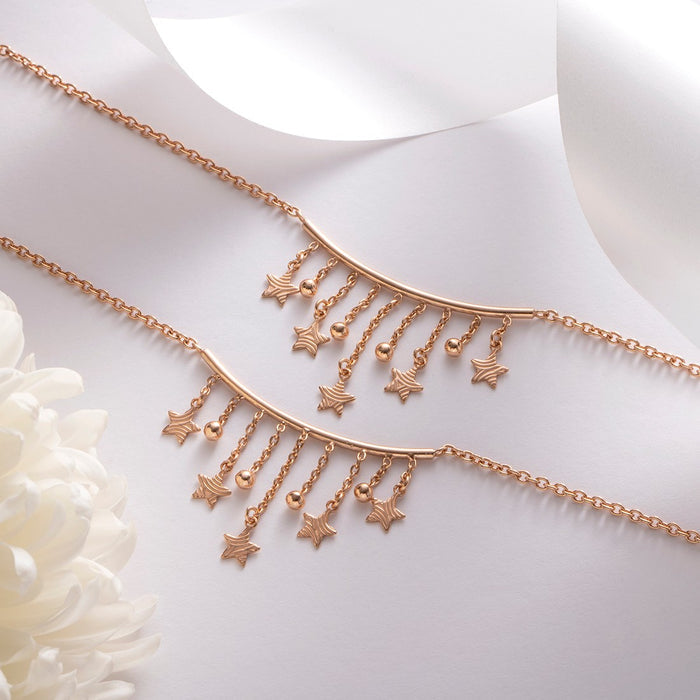 Hanging Stars Rose Gold Plated 925 Sterling Silver Chained Anklet