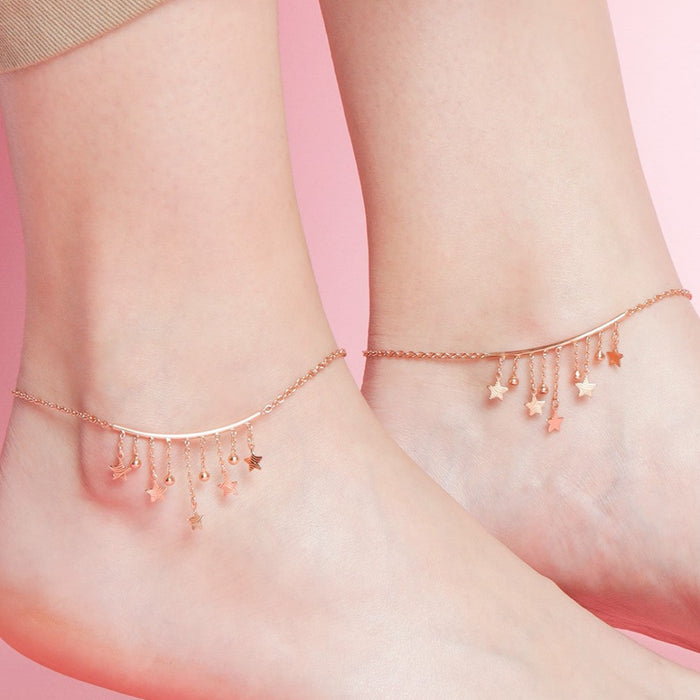 Hanging Stars Rose Gold Plated 925 Sterling Silver Chained Anklet