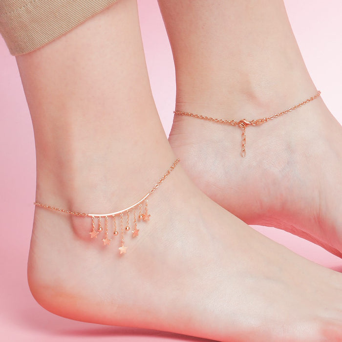 Hanging Stars Rose Gold Plated 925 Sterling Silver Chained Anklet