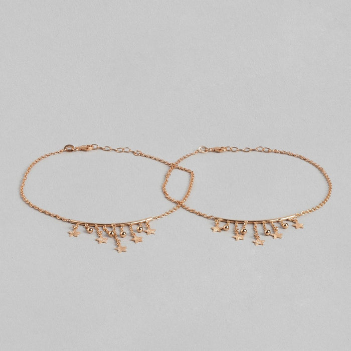 Hanging Stars Rose Gold Plated 925 Sterling Silver Chained Anklet