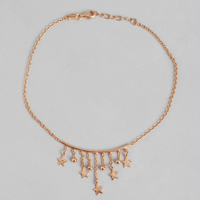 Hanging Stars Rose Gold Plated 925 Sterling Silver Chained Anklet