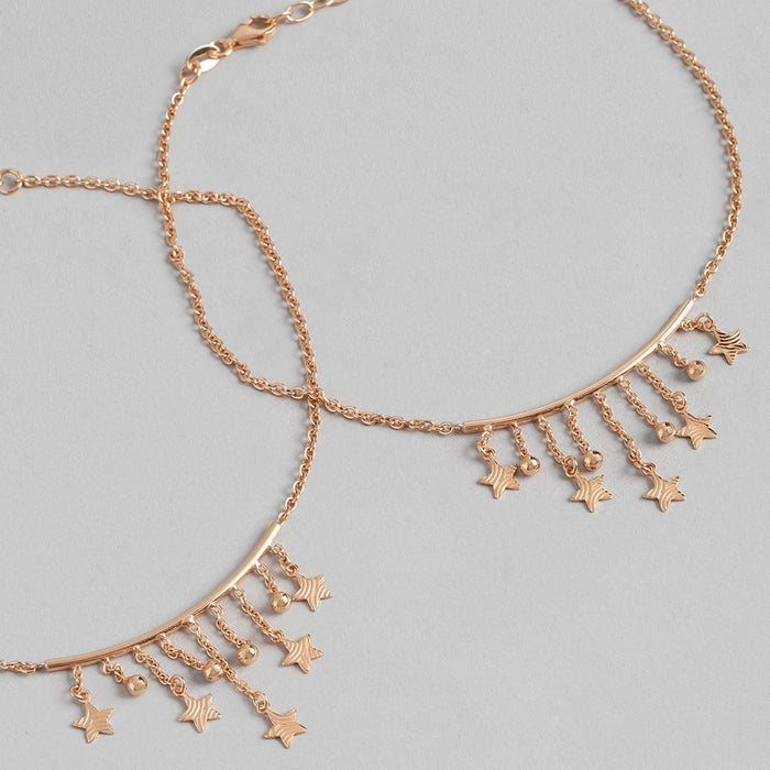 Hanging Stars Rose Gold Plated 925 Sterling Silver Chained Anklet