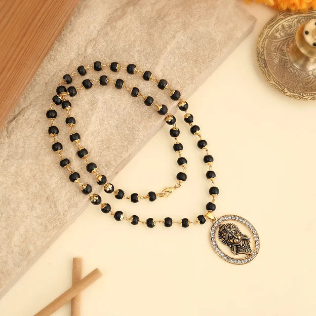 Hanuman Crystal Halo Pendant with Gold Platted Karungali