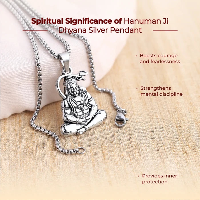 Hanuman Ji Dhyana Silver Pendant - view 2