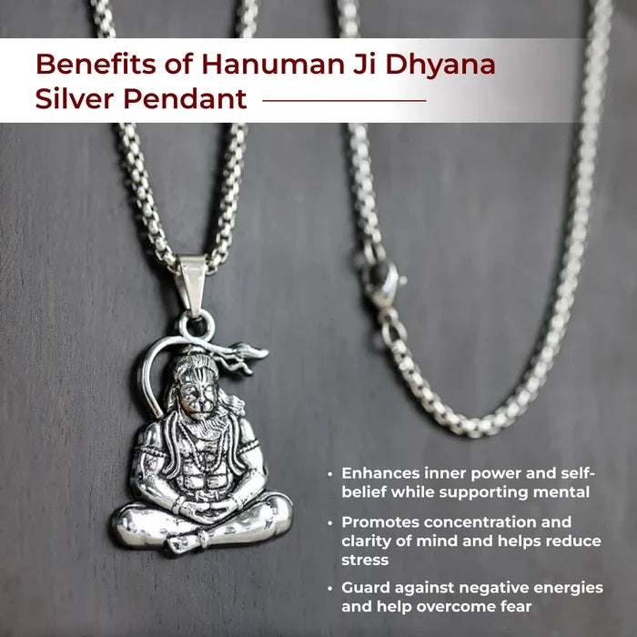Hanuman Ji Dhyana Silver Pendant - view 3