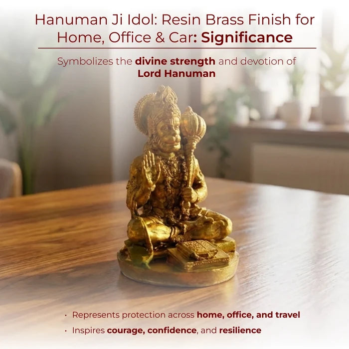 Hanuman Ji Idol: Resin Brass Finish for Home, Office & Car - view 4