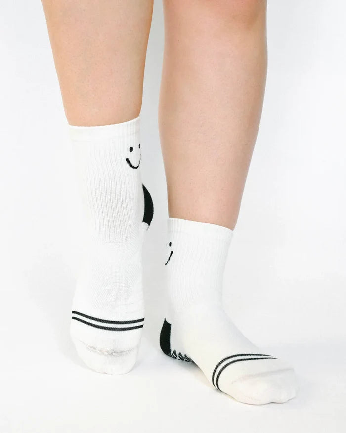 Happy Ankle Runner Grip Sock White