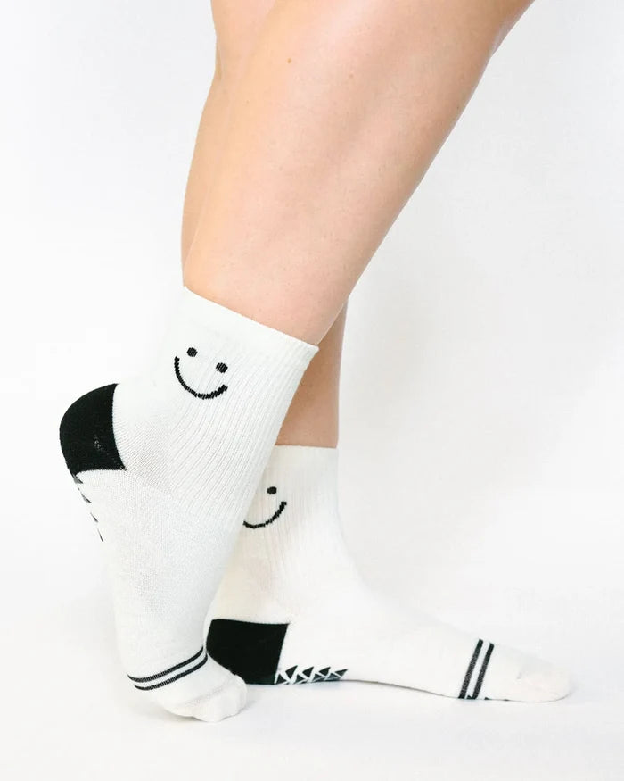 Happy Ankle Runner Grip Sock White