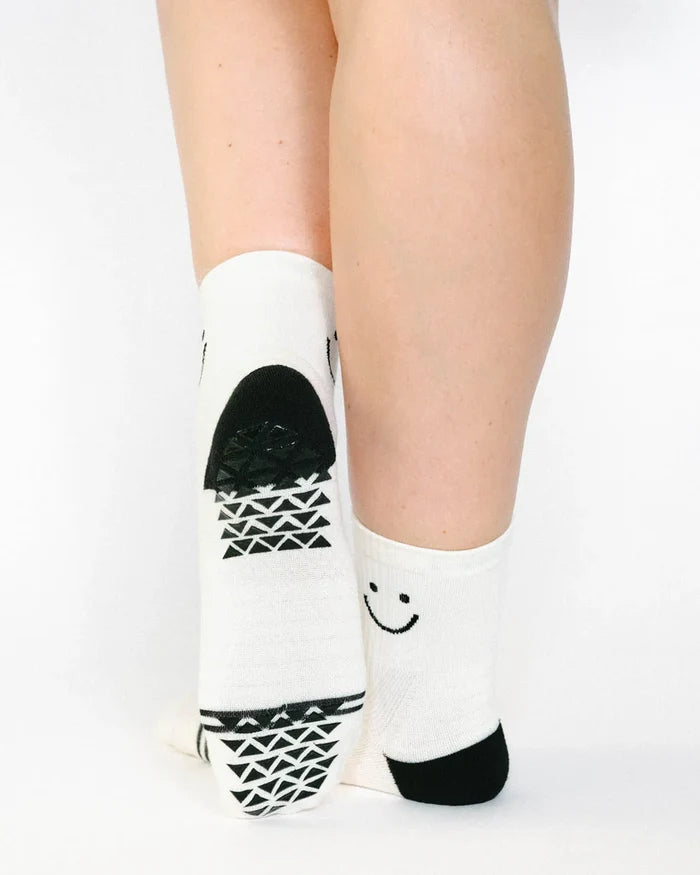 Happy Ankle Runner Grip Sock White