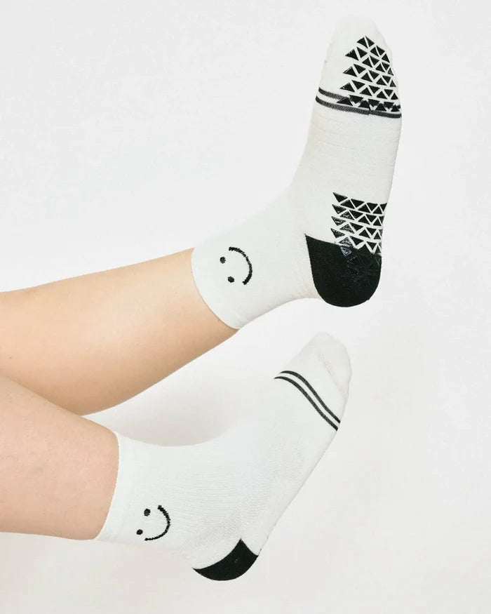 Happy Ankle Runner Grip Sock White