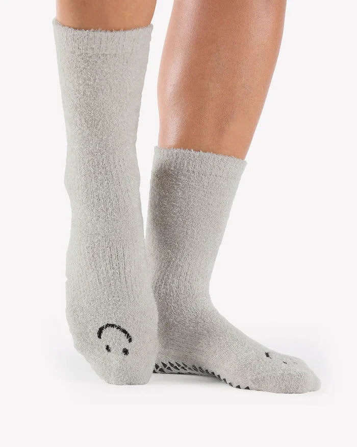 Happy Cloud Crew Fleece Grip Sock Grey