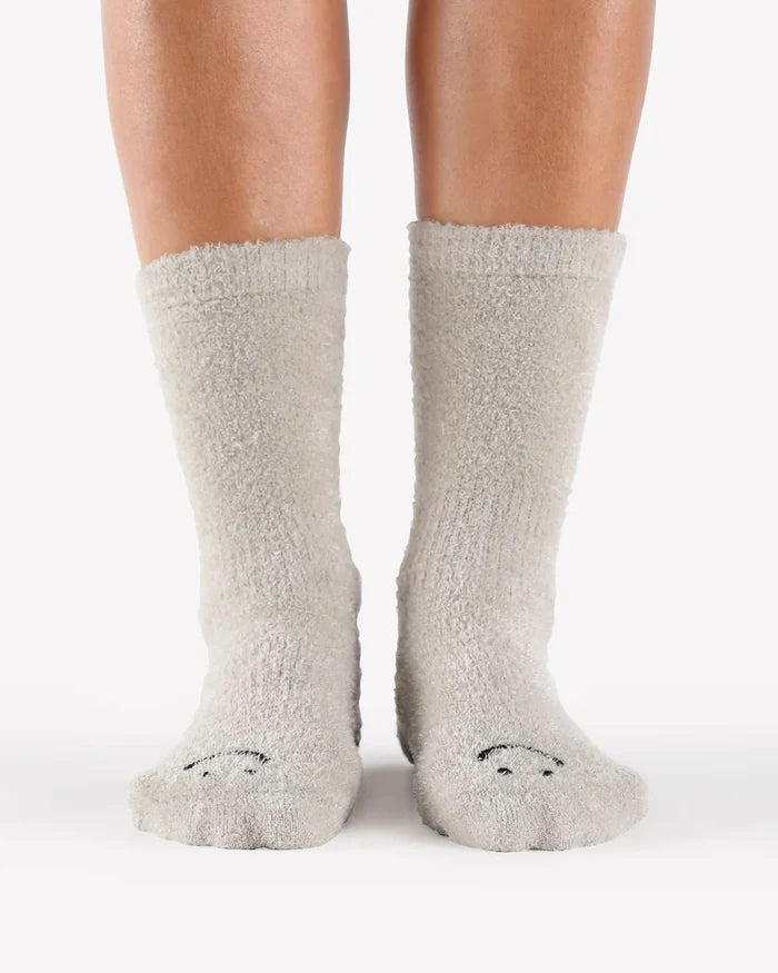Happy Cloud Crew Fleece Grip Sock Grey